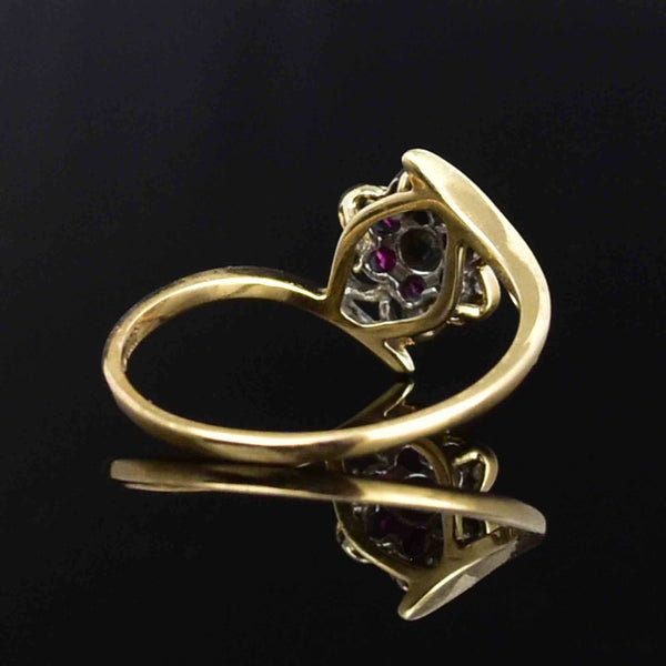 Vintage 10K Gold Diamond Ruby Flower Cluster Ring - Boylerpf