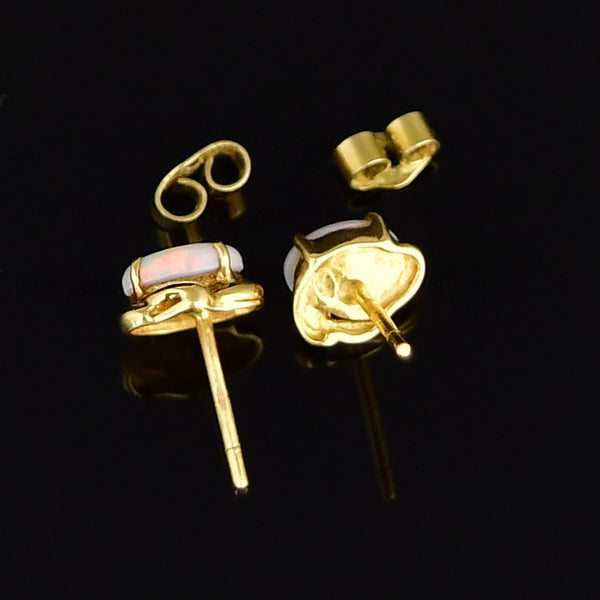 Vintage 18K Gold Opal Stud Earrings - Boylerpf