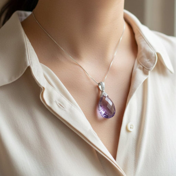 Vintage Amethyst 9K White Gold Pendant - Boylerpf