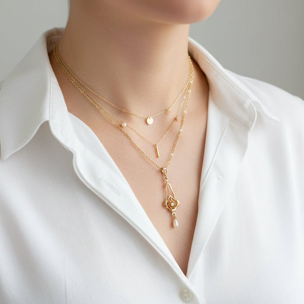 Antique Edwardian 10K Gold Diamond Pearl Lavalier Necklace - Boylerpf