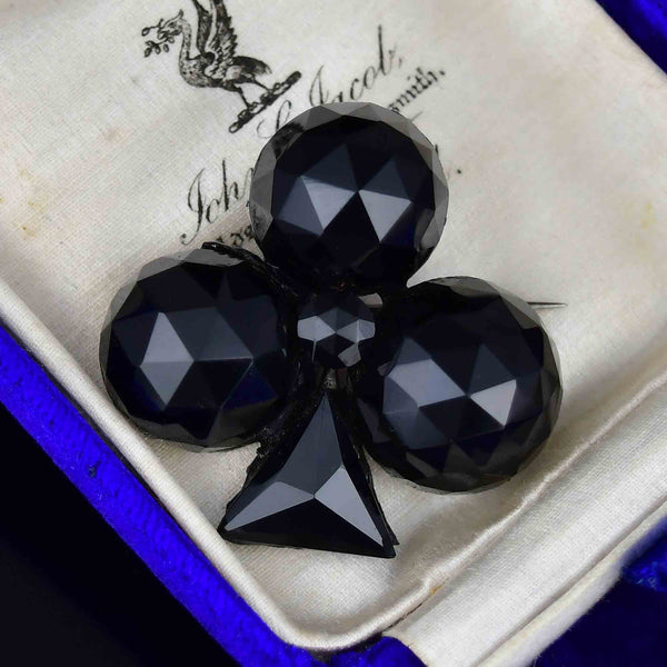 Antique Victorian French Jet Shamrock Brooch - Boylerpf