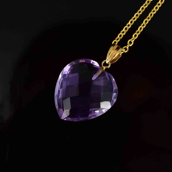 18K Gold Faceted Amethyst Heart Pendant Necklace - Boylerpf