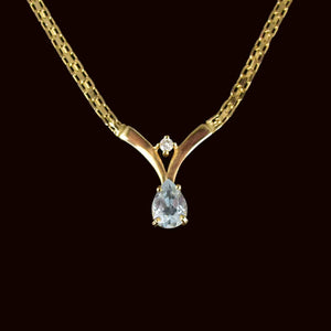 Vintage Aquamarine Diamond Pendant Necklace in 14K Gold - Boylerpf