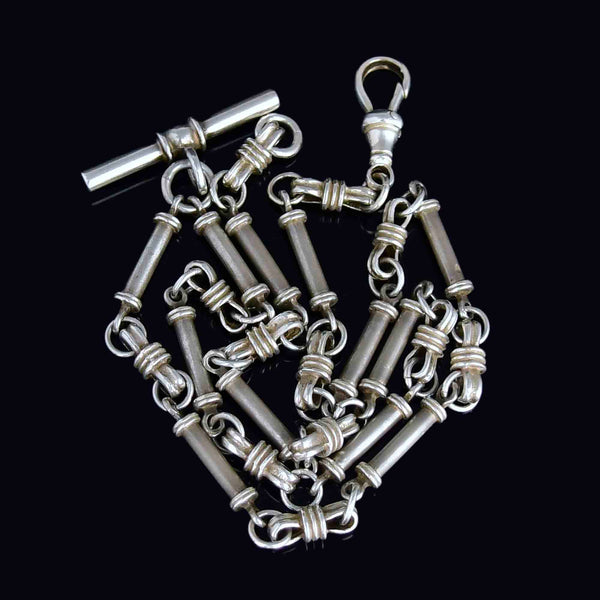 Antique Edwardian Sterling Silver Knotted Double Albert Watch Chain Necklace - Boylerpf