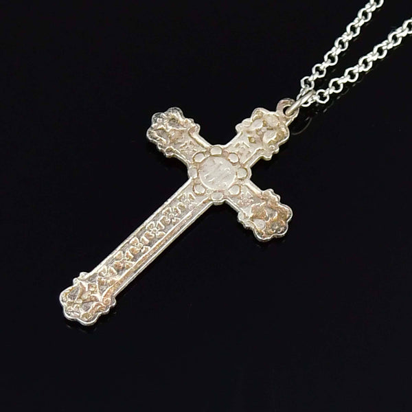 Vintage Enamel Sterling Silver Engraved Cross Necklace - Boylerpf
