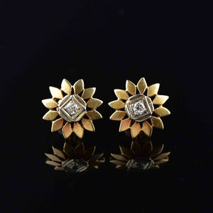 Antique 14K Gold Diamond Flower Stud Earrings | Boylerpf