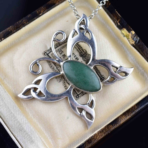 Vintage Silver Turquoise Butterfly Pendant Necklace - Boylerpf