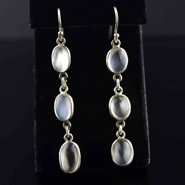 Vintage Moonstone Cabochon Silver Drop Earrings - Boylerpf