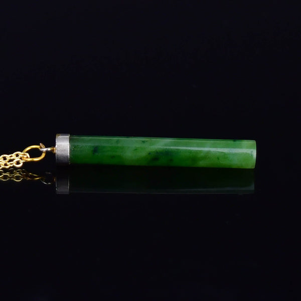 Vintage Carved Nephrite Jade Cylinder Necklace - Boylerpf