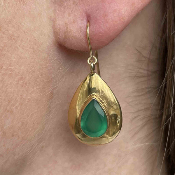 Gold Faceted Emerald Teardrop Dangle Earrings - Boylerpf