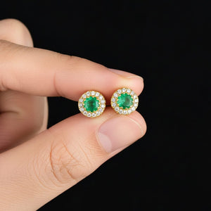 Vintage Emerald Diamond Halo Stud Earrings - Boylerpf