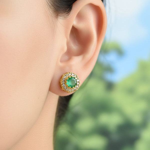 Vintage Emerald Diamond Halo Stud Earrings - Boylerpf