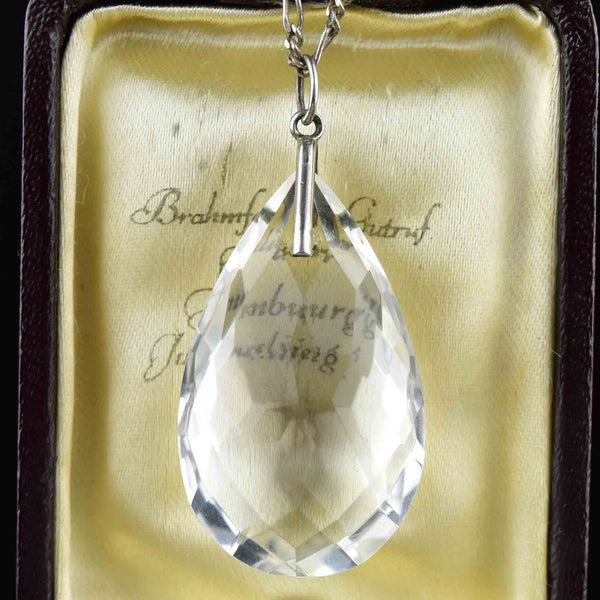 Vintage Silver Faceted Rock Crystal Teardrop Pendant Necklace - Boylerpf