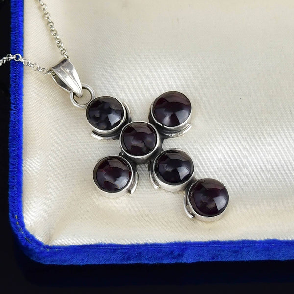Vintage Amethyst Cabochon Cross Necklace in Sterling Silver - Boylerpf