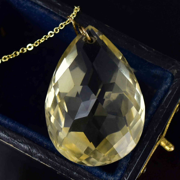 Vintage Art Deco Style 40 CTW Teardrop Citrine Pendant Necklace - Boylerpf