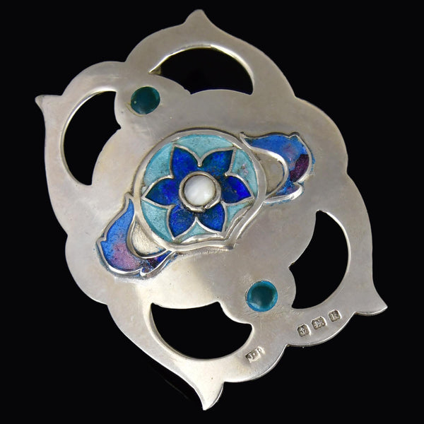 Arts & Crafts Sterling Silver Enamel Flower Brooch