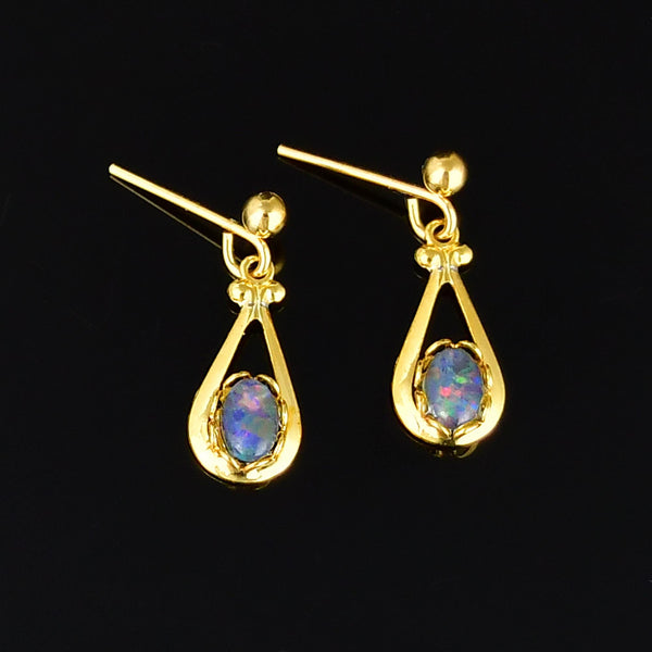 Vintage 18K Gold Plated Australian Opal Drop Earrings - Boylerpf