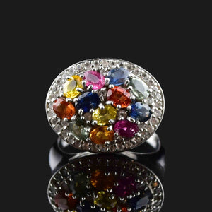 Silver Multi Gemstone Harlequin Dinner Ring - Boylerpf