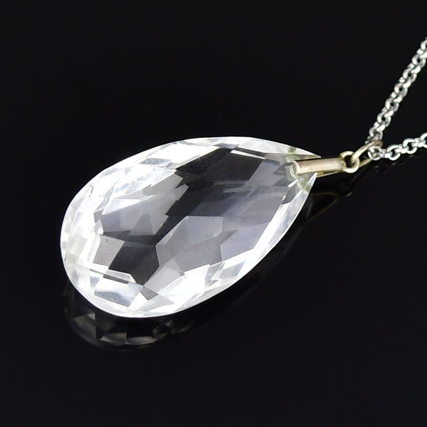 Antique Art Deco Rock Crystal Teardrop Pendant Necklace