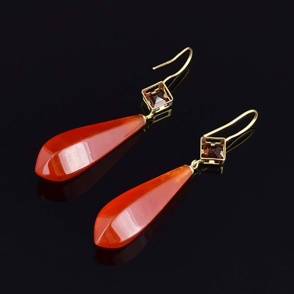 Vintage 10K Gold Garnet Carnelian Drop Earrings