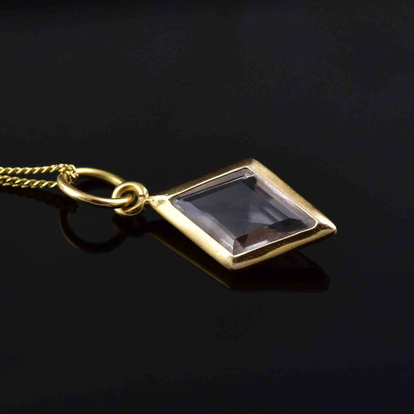 Vintage 18K Gold Faceted Rock Crystal Pendant Necklace - Boylerpf