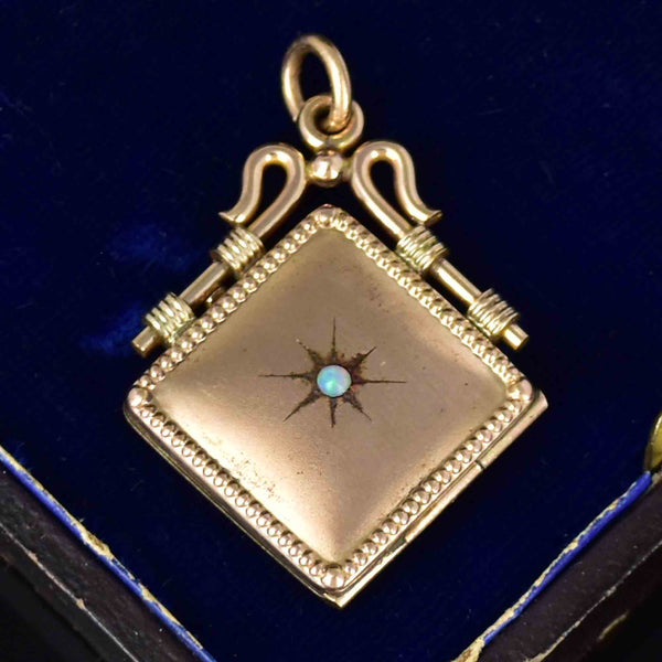 Antique Opal Starburst Square Gold Filled Locket Necklace - Boylerpf