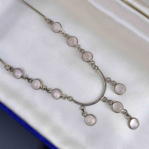 Art Deco Style Sterling Silver Moonstone Drop Necklace - Boylerpf