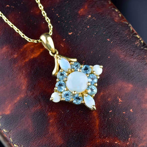 Vintage Blue Topaz Opal Gold Pendant Necklace - Boylerpf