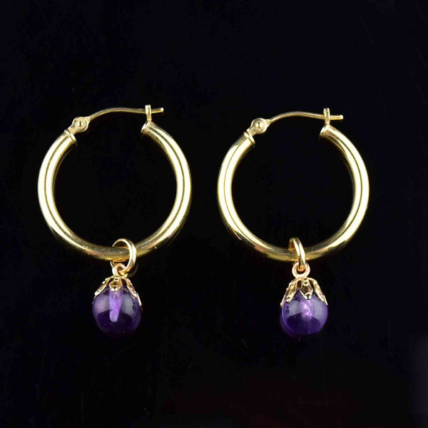 Vintage 14K Gold Amethyst Ball Hoop Earrings - Boylerpf
