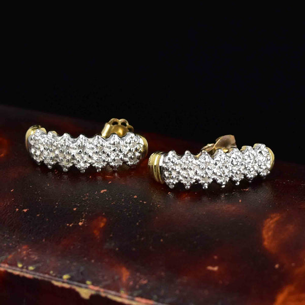 Classic 10K Gold Diamond Half Hoop Huggie Stud Earrings - Boylerpf