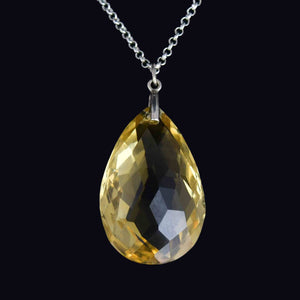 Art Deco Style Silver 50 Carat Citrine Pendant Necklace - Boylerpf
