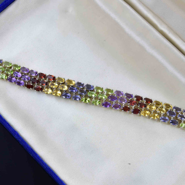 Sterling Silver Multi Gemstone Tennis Style Bracelet - Boylerpf