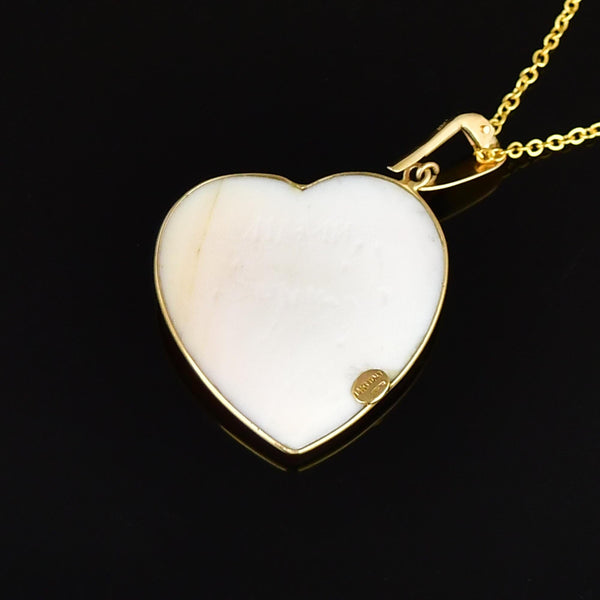 14K Gold Pink Shell Cameo Heart Enhancer Pendant Necklace