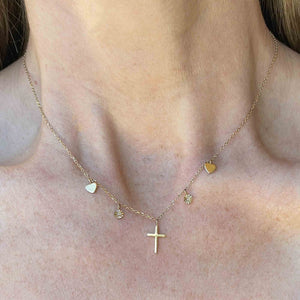 Vintage Diamond Heart Cross Charm Necklace in 14K Gold - Boylerpf