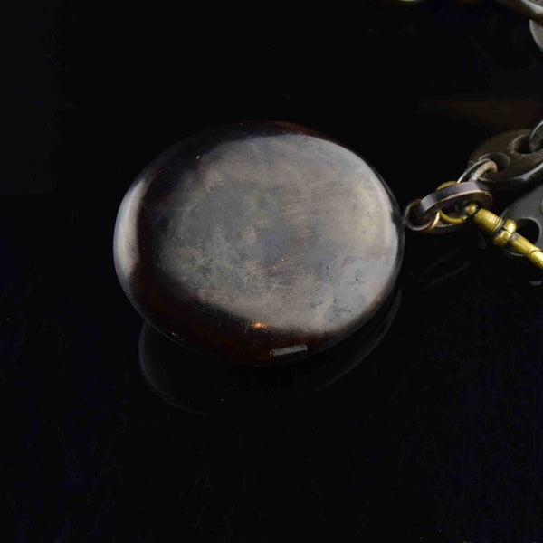 Antique Victorian Vulcanite Cameo Locket Necklace - Boylerpf