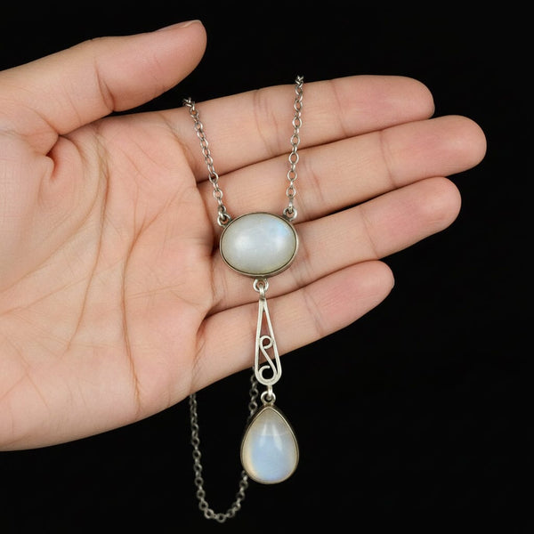 Vintage Art Deco Moonstone Sterling Silver Necklace - Boylerpf