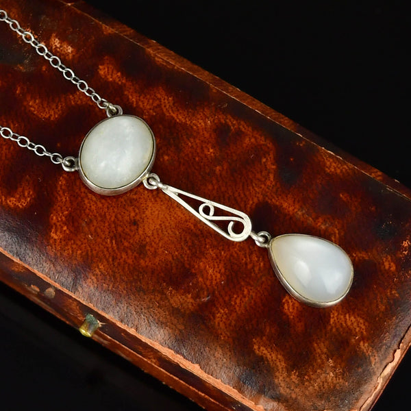 Vintage Art Deco Moonstone Sterling Silver Necklace - Boylerpf