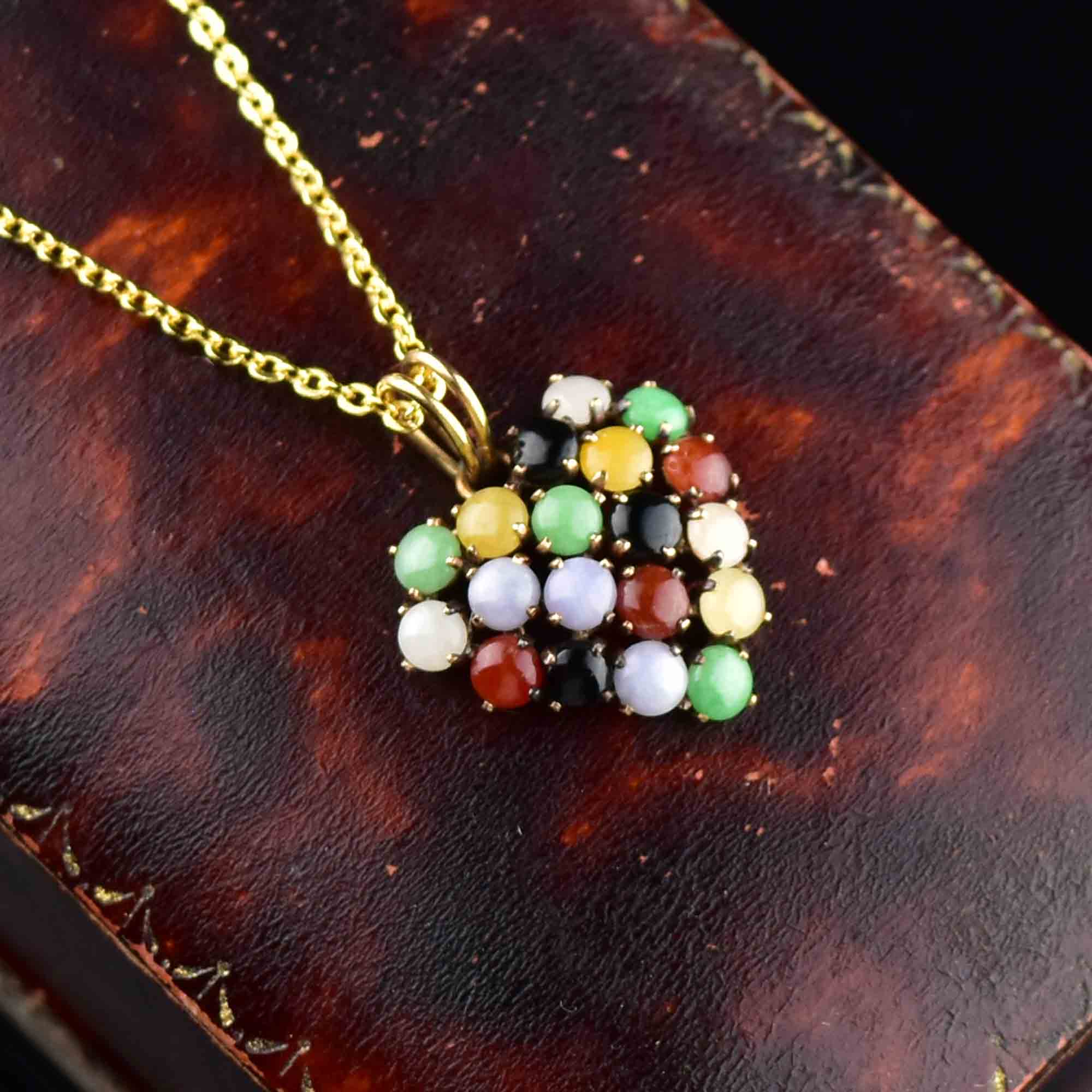 14K Gold Multi Colored Jade Heart Pendant Necklace Boylerpf