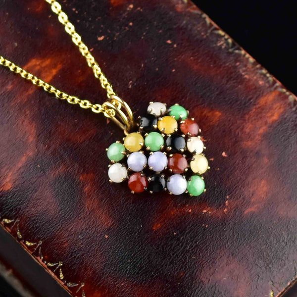 14K Gold Multi Colored Jade Heart Pendant Necklace - Boylerpf