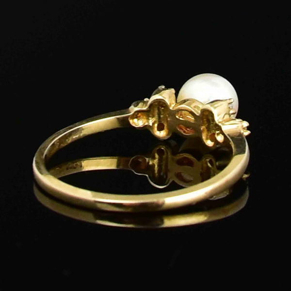 Vintage 14K Gold Diamond Pearl Engagement Ring