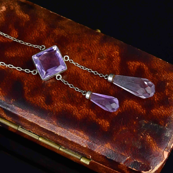 Antique Edwardian Sterling Silver Amethyst Negligee Necklace - Boylerpf