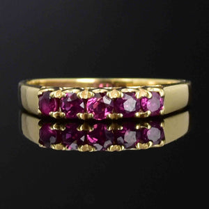 Vintage 18K Gold Ruby Five Stone Stacking Ring - Boylerpf