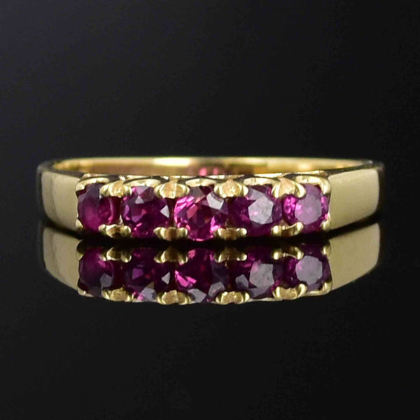 Vintage 18K Gold Ruby Five Stone Stacking Ring - Boylerpf