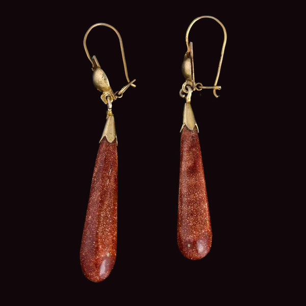 Victorian Style Goldstone Bomb Teardrop Dangle Earrings - Boylerpf
