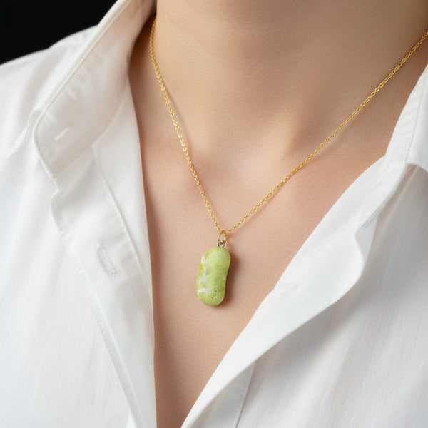 Vintage 9K Gold Iona Marble Bean Charm Necklace - Boylerpf