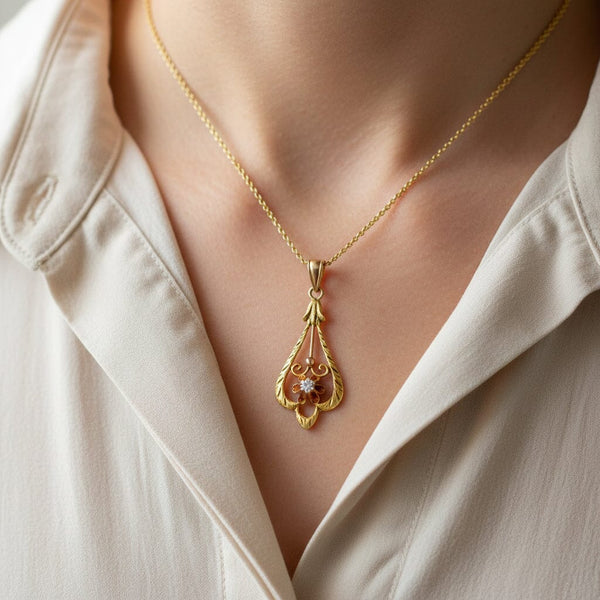 ON HOLD Antique Diamond Buttercup Necklace in 10K Gold - Boylerpf