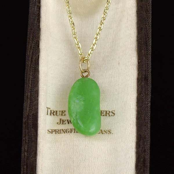 Vintage 9K Gold Emerald Lucky Bean Pendant Necklace - Boylerpf