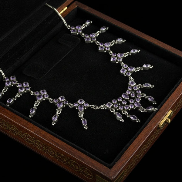 Vintage Art Deco Style Silver Amethyst Waterfall Bib Necklace - Boylerpf