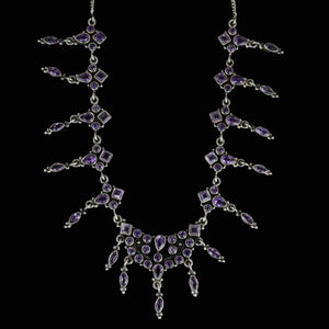 Vintage Art Deco Style Silver Amethyst Waterfall Bib Necklace - Boylerpf