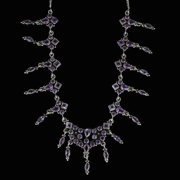 Vintage Art Deco Style Silver Amethyst Waterfall Bib Necklace - Boylerpf